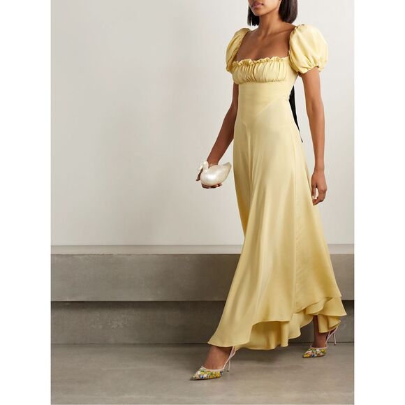 RODARTE Bow-embellished satin-trimmed silk-crepe maxi dress US 4 $2,400 - Picture 3 of 12